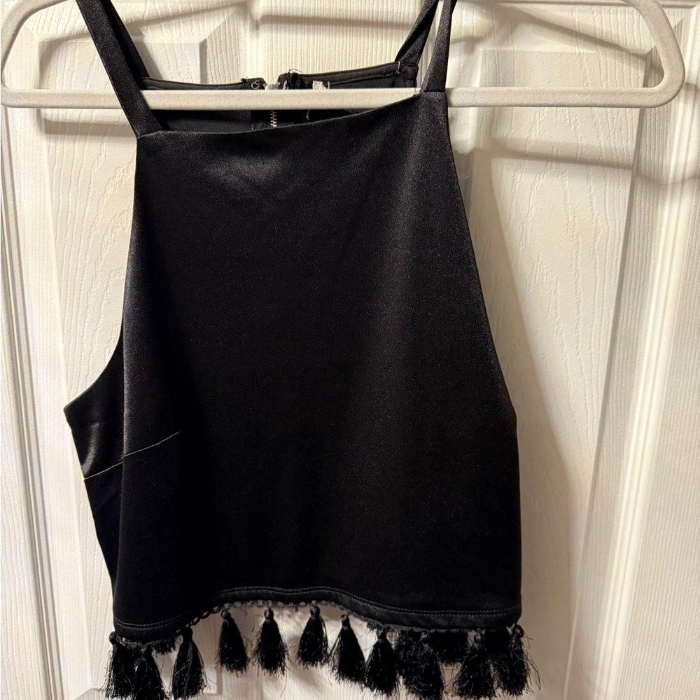 Black Tassel Trim Women's Top